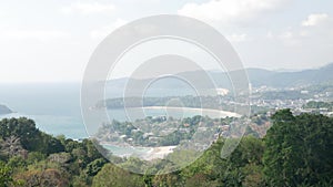 panorama landscape view point to 3 bays in Phuket with clear blue sky under sunny sunshine tropical daytime, holiday sumer