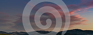 Panorama landscape view of the Sierra de las Nieves in Andalusia at sunset