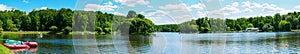 Panorama: a large pond in Tsaritsyno park in Moscow