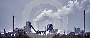Panorama of a large steel mill on the horizon