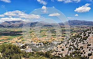 Panorama of the Lasithi Plateau on Crete island in Greece