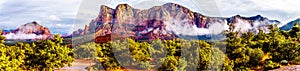 Panorama of Lee Mountain, Munds Mountain and other red rock mountains surrounding the town of Sedona