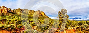 Panorama of Lee Mountain, one of the many red rock mountains surrounding the town of Sedona in northern Arizona