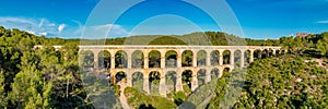 Panorama of Les Ferreres Aqueduct or Pont del Diable - Devil's Bridge. A Roman aqueduct at Tarragona, Catalunya, Spain
