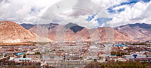 Panorama of the Lhasa's building with the mountain