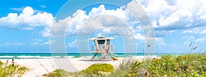 Panorama with lifeguard tower on the beach in Fort Lauderdale, Florida USA