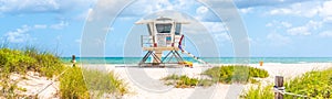 Panorama with lifeguard tower on the beach in Fort Lauderdale, Florida USA