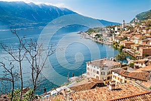 Panorama of Limone sul Garda, lake Garda, Italy.