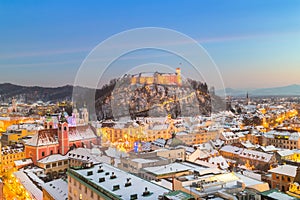 Panorama of Ljubljana in winter. Slovenia, Europe.