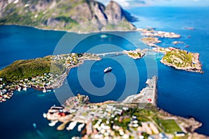 Panorama Lofoten is an archipelago in the county of Nordland, Norway. Tilt-shift lens.