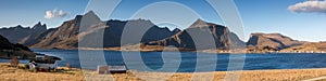 Panorama of the Lofoten landscape near Fredvang