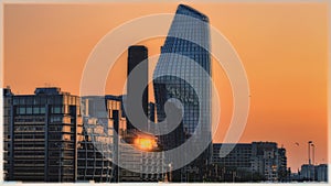 Panorama of London City district at night