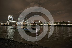 Panorama of the London cityscape at sunset.