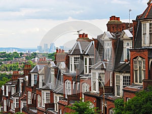 Panorama of London from Muswell Hill with brick houses, London, UK