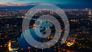 Panorama of London at sunset, United Kingdom. View from the Shard, Panoramic view on London and Thames at twilight, from Tower