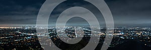 Panorama of Los angeles cityscape at night