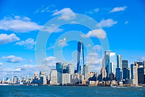 Panorama of Lower Manhattan New York City skyline from Hudson River, New York City, USA