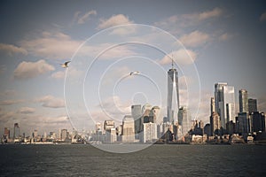 Panorama of Lower Manhattan New York City skyline from Hudson River, New York City, USA