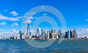 Panorama of Lower Manhattan New York City skyline from Hudson River, New York City, USA