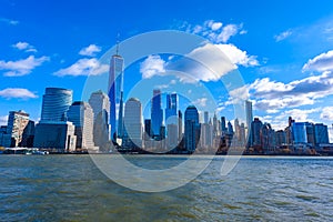 Panorama of Lower Manhattan New York City skyline from Hudson River, New York City, USA