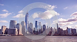 Panorama of Lower Manhattan New York City skyline from Hudson River, New York City, USA