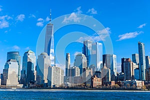 Panorama of Lower Manhattan New York City skyline from Hudson River, New York City, USA