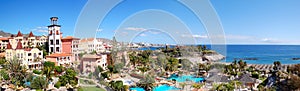 Panorama of luxury hotel and Playa de las Americas