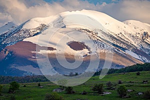 Panorama of the Majella mountain in Abruzzo Italy. Italian Apennines