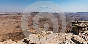 Panorama of the Makhtesh Ramon Crater and Cliff Ledge in Israel