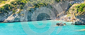 Panorama of Makris Gialos beach in Zakynthos island in Greece.