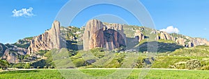 Panorama of Mallos De Riglos rocks photo