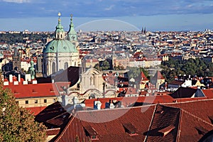Panorama of Malostranske namesti, Prague Old Town with red roofs photo