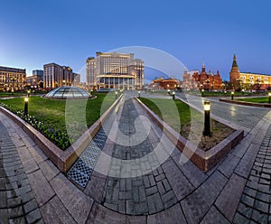 Panorama of Manege Square and Moscow Kremlin in the Evening photo