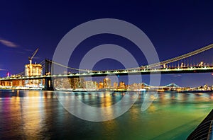 Panorama of Manhattan Bridge in New York City at night