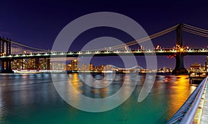 Panorama of Manhattan Bridge in New York City at night