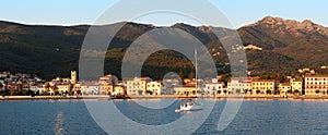 Panorama of Marciana Marina harbour with Monte Cappane mountain
