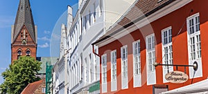 Panorama of the Marienkirche church and houses in Flensburg photo