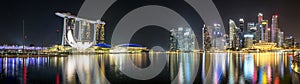 Panorama of the marina and financial district of Singapore by night