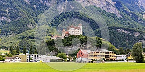 Panorama of the medieaval castle on the rock Gutenberg Castle, Liechtenstein photo