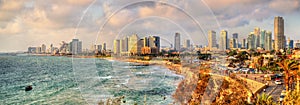 Panorama of the Mediterranean waterfront in Tel Aviv