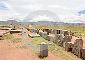 Panorama of megalithic stone complex Puma Punku photo