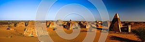 Panorama of Meroe pyramids in the desert Sudan,