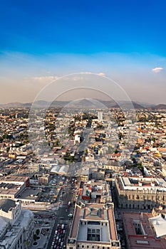 Panorama of Mexico city central part from skyscraper Latino americano. View with buildings. Travel photo, background, photo