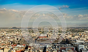 Panorama of Mexico city central part from skyscraper Latino americano. View with buildings. Travel photo, background, photo