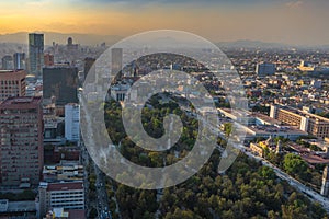 Panorama of Mexico city central part from skyscraper Latino americano. View with buildings. Travel photo, background, wallpaper. photo