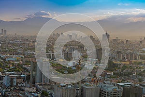 Panorama of Mexico city central part from skyscraper Latino americano. View with buildings. Travel photo, background, wallpaper photo