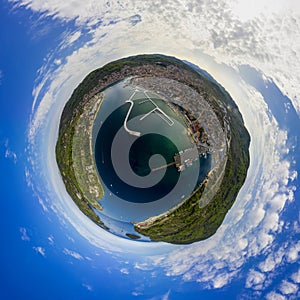 Panorama miniplanet. Korchula Vela Luka. Croatia