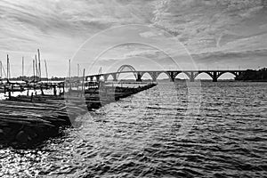 Panorama of the Moen-bridge in black and white