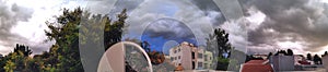 Panorama of monsoon clouds over houses in Bangalore, India