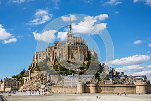 Panorama of Mont Saint Michele abbey in a beautiful summer day, France